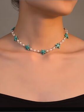 Turquoise Starfish Pearl Choker Necklace - Women Jewelry
